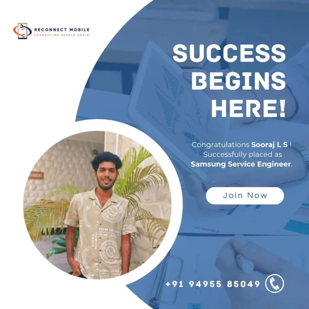 Male student congratulated for securing placement as a Samsung Service Engineer after finishing the STED Council certified mobile training